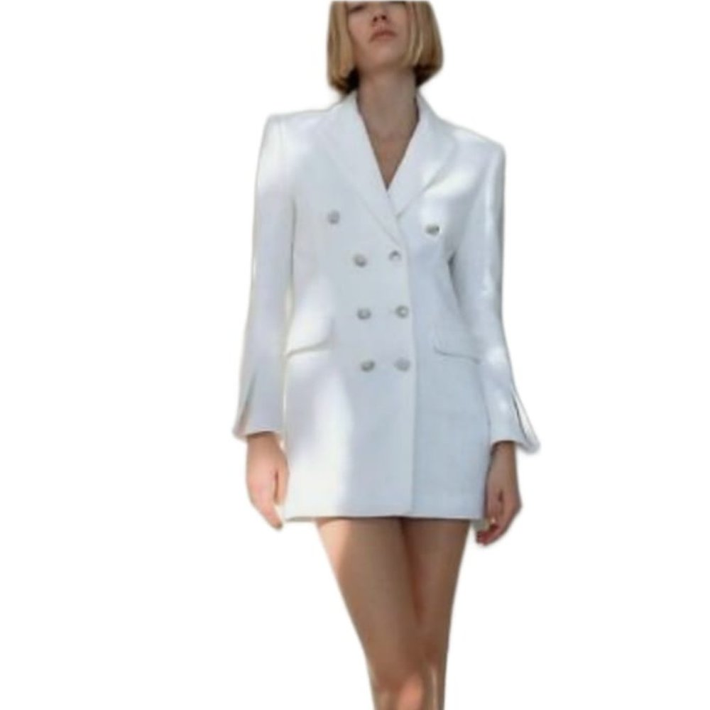 ZARA TEXTURED BLAZER DRESS LONG WHITE 3118/273 SIZE s